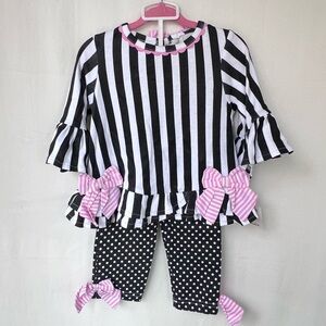 NWT! Rare Editions Baby Girls Striped & Polka Dot Top and Leggings, Size 12MO